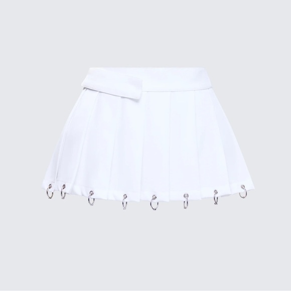 White Pleated Skirt with Metal Accents - Picture 1 of 4